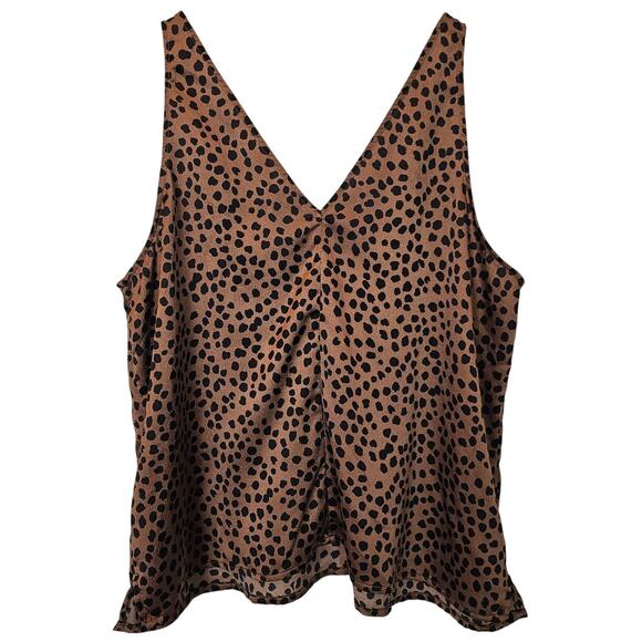 Old Navy Spotted Brown Leopard Satin V-neck Sleeveless Tank Top Brown Size XL‎ - Picture 1 of 8